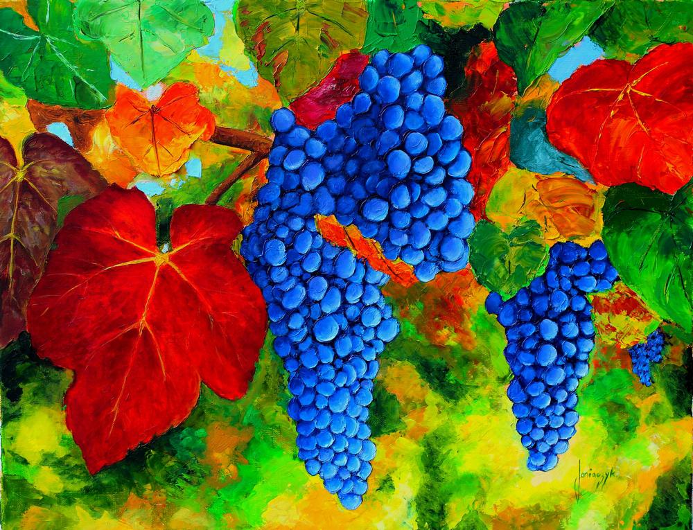 Jean-Marc Janiaczyk. Grapevine 50x65 cm peinture vigne et raisins