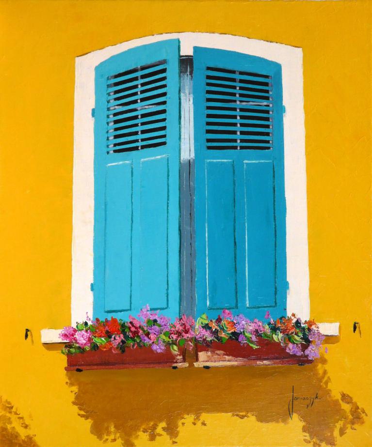 Blue-green shutters painting 