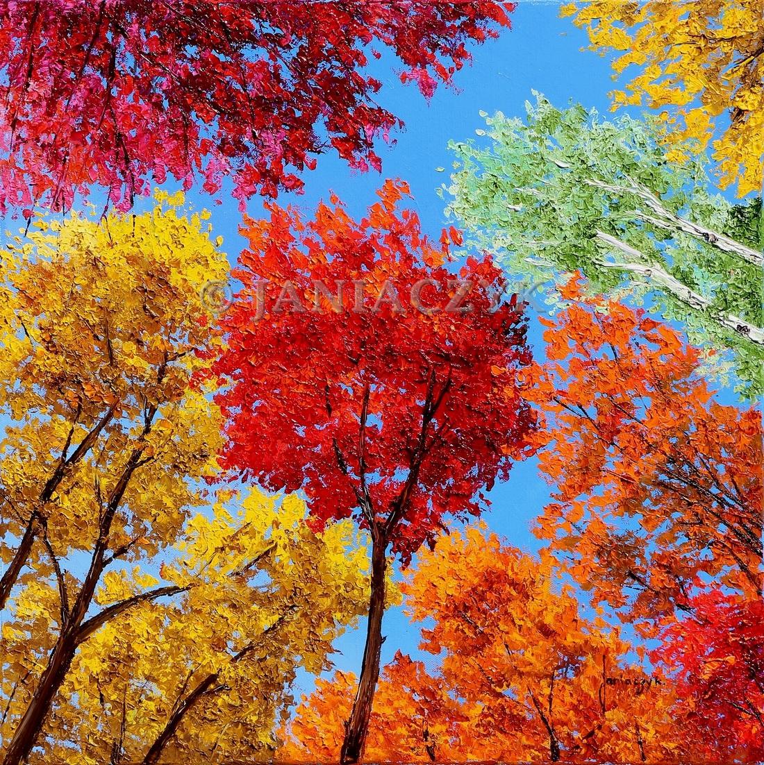 Autumn colors 50x50 cm palette knife painting by Jean-Marc Janiaczyk