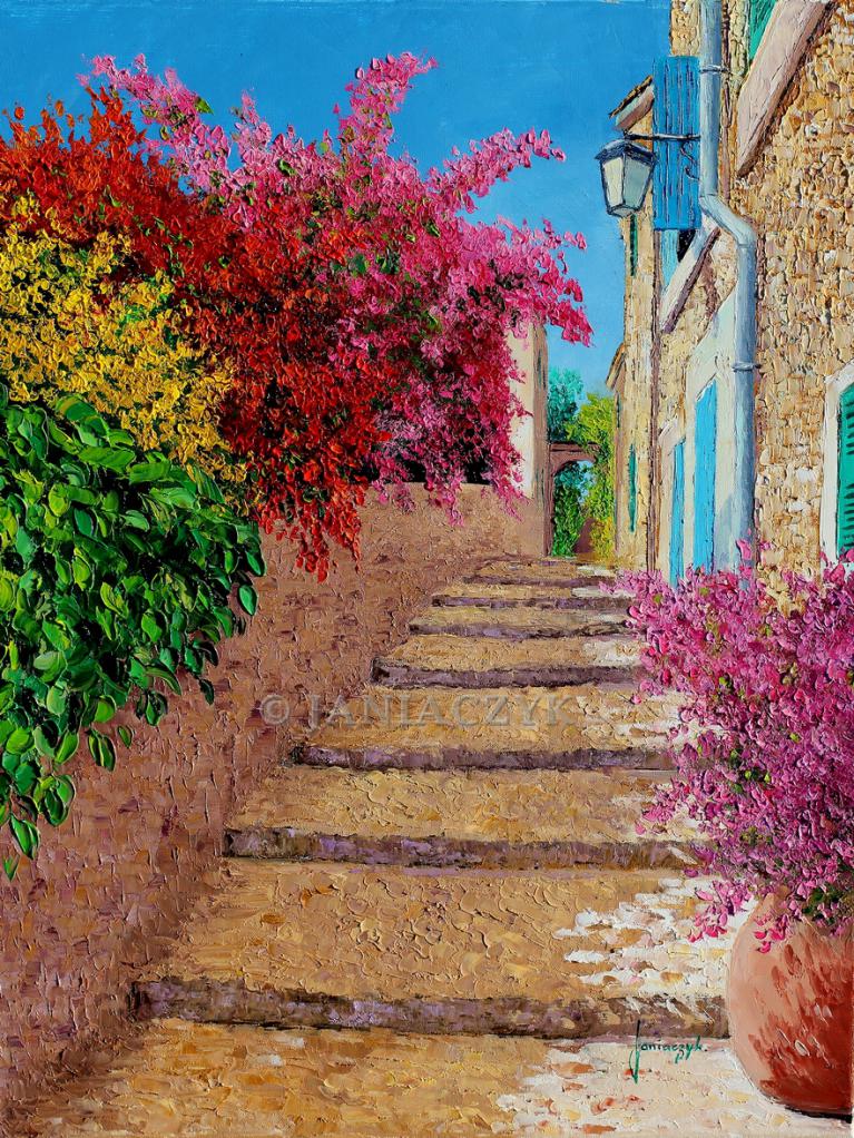 Stairs in the shade of the bougainvillea  55x46 cm