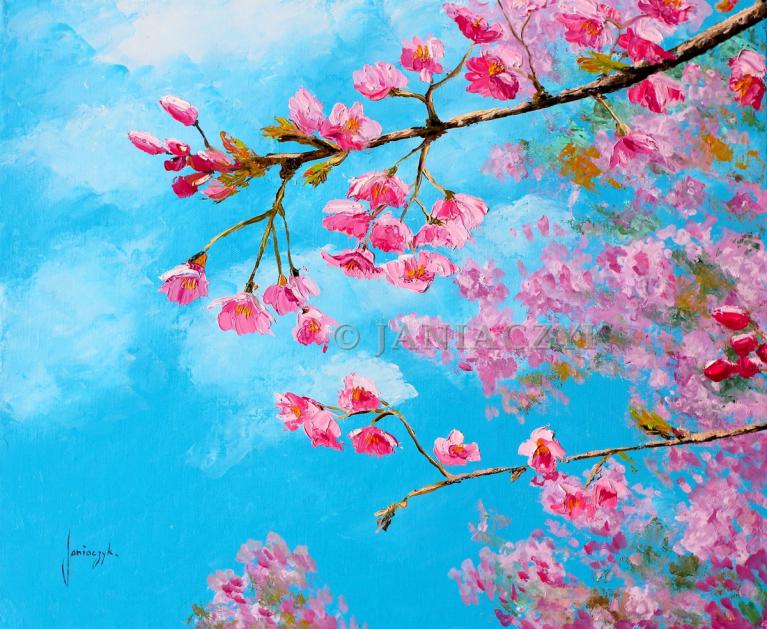 Cherry tree blossom painting 36x48 cm