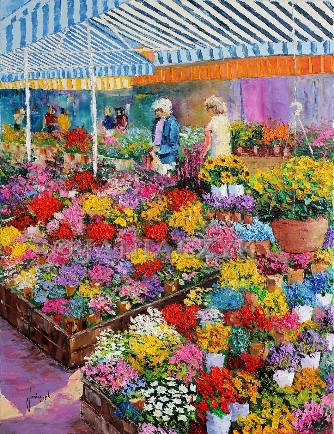 Jean-Marc Janiaczyk. Flower market 65x50 cm oil painting