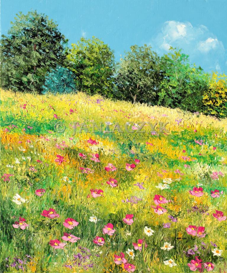 Flowered countryside painting 55x46 cm