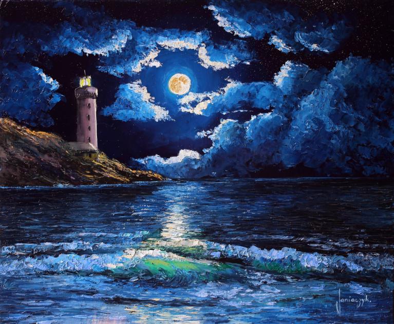 Full moon night painting 46x55 cm