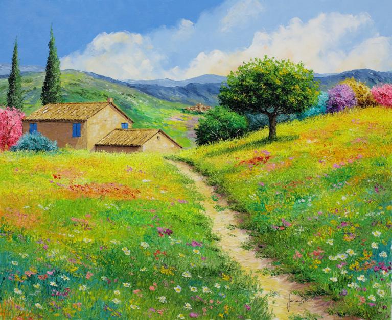 Path to the contryside house 60x73 cm Chemin vers la maison provençale