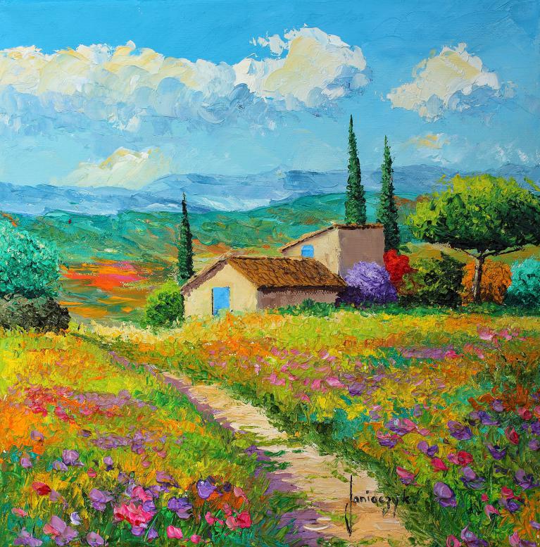 Provencal hilltop house 30x30 cm 