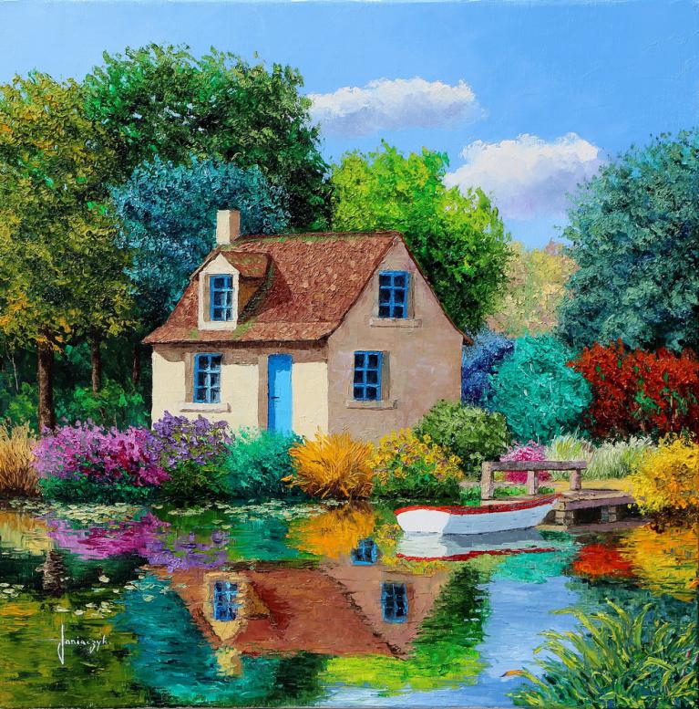 Rowing boat at the pontoon 60x60 cm