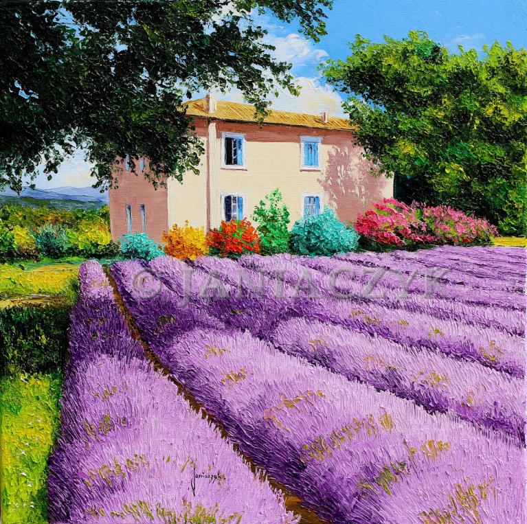 View of the lavender field painting 50x50 cm